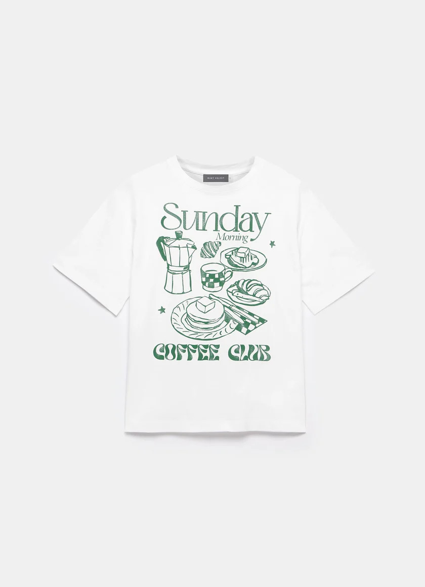 White Relaxed Sunday Coffee Club T-Shirt | Mint Velvet