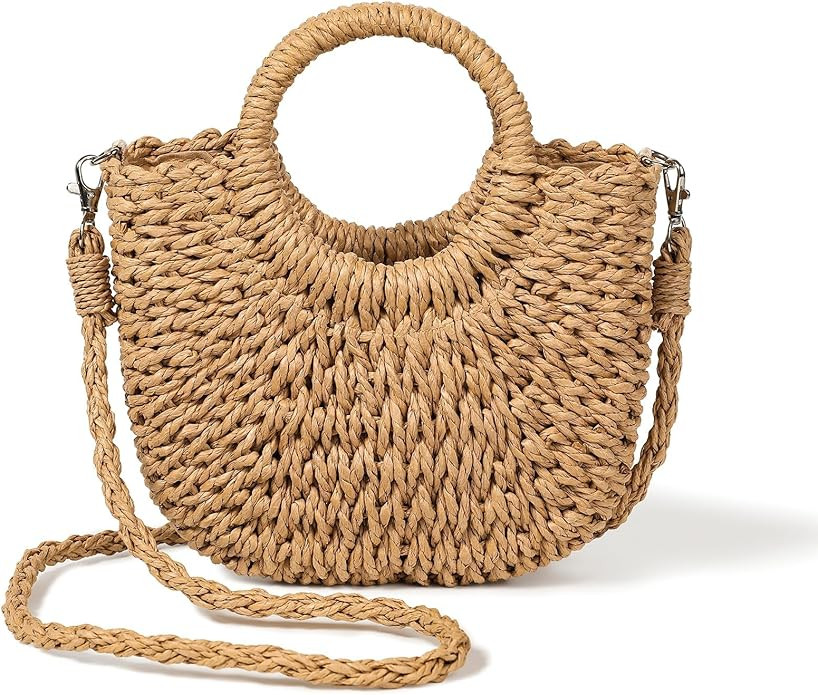 Handwoven Straw Beach Small Crossbody Bag for Women 2026 Summer Boho Wicker Handbag Round Half Mo... | Amazon (US)