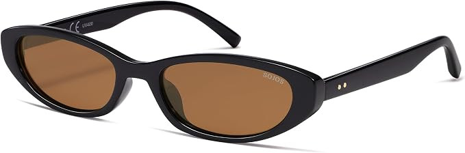 SOJOS Trendy Small Thin Y2k Cat Eye Polarized Sunglasses Womens Mens, 80s 90s Retro Oval Sunnies ... | Amazon (US)