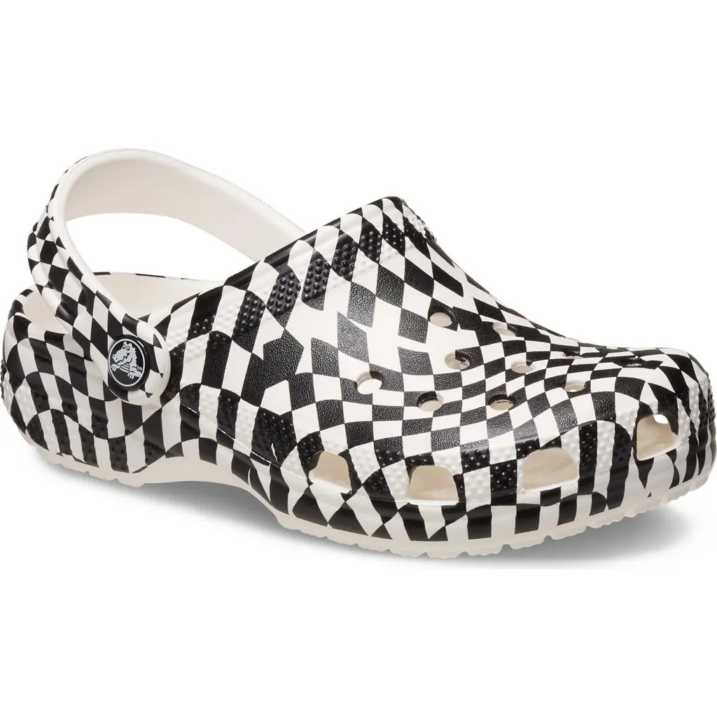 CROCS Kids' Classic Warped Checker Clog in White/Black at Nordstrom, Size 1 M | Nordstrom