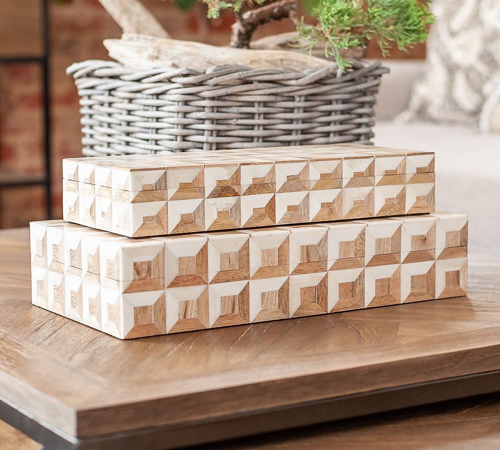 Cora Bone Decorative Box, Set of 2 - White | Pottery Barn (US)