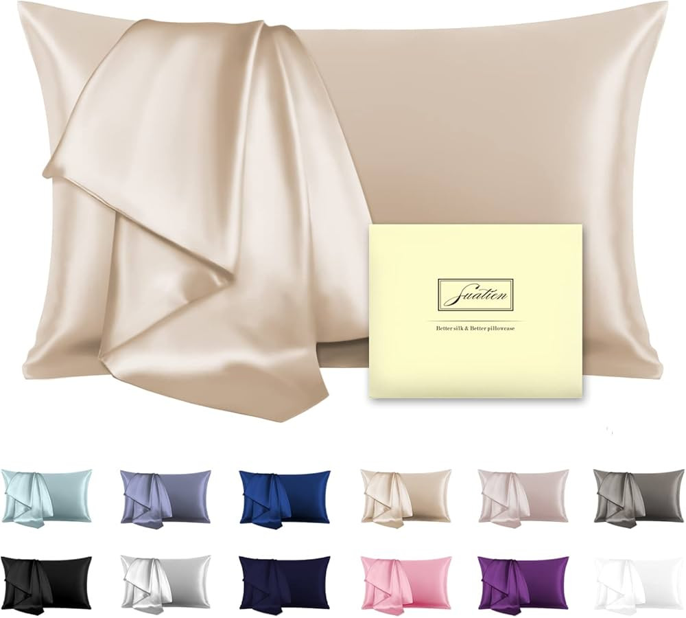 Natural Mulberry Silk Pillowcase for Hair and Skin Standard Size 20"X 26" Silk Pillow Case with H... | Amazon (US)