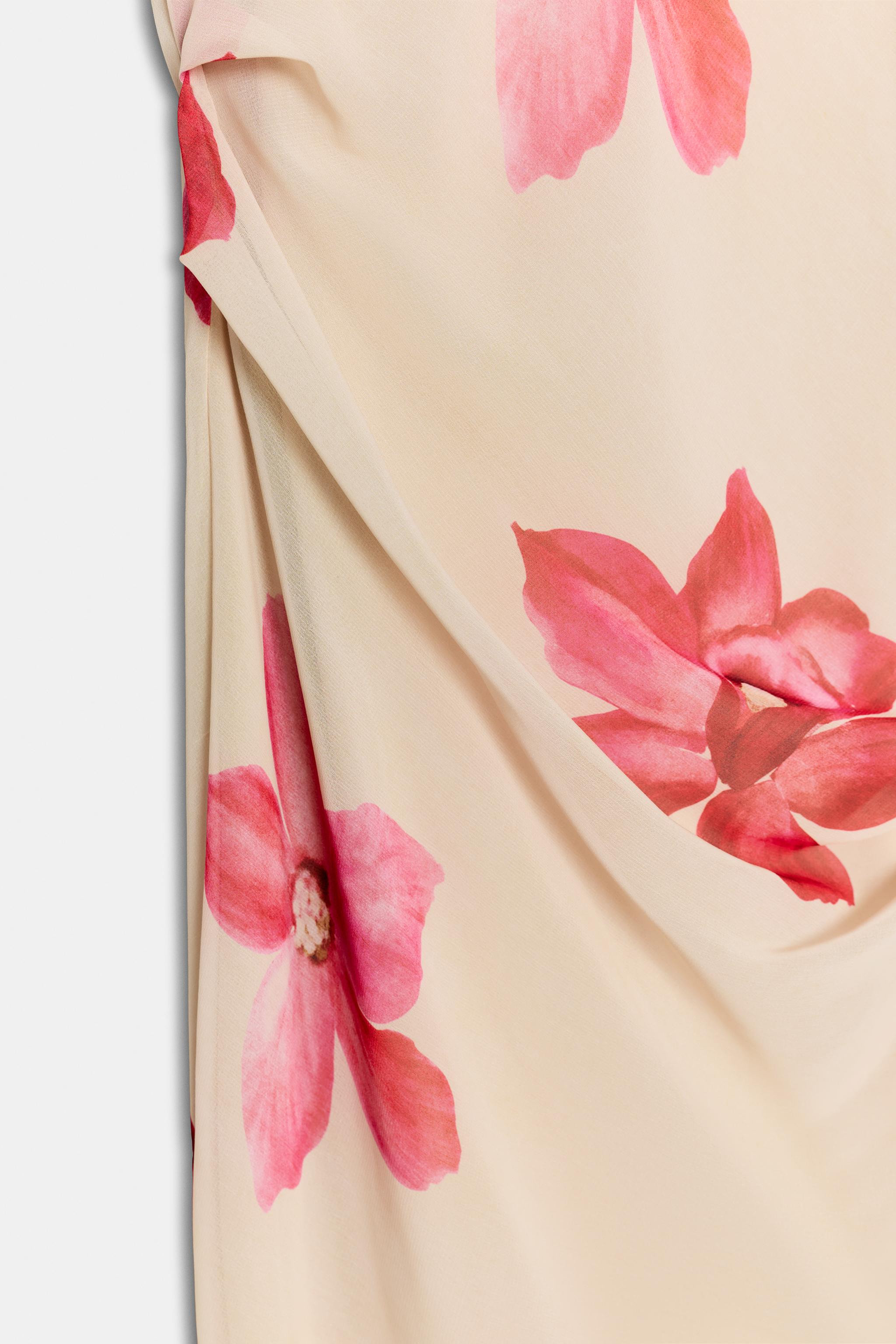 DRAPED FLORAL MIDI DRESS | Zara US