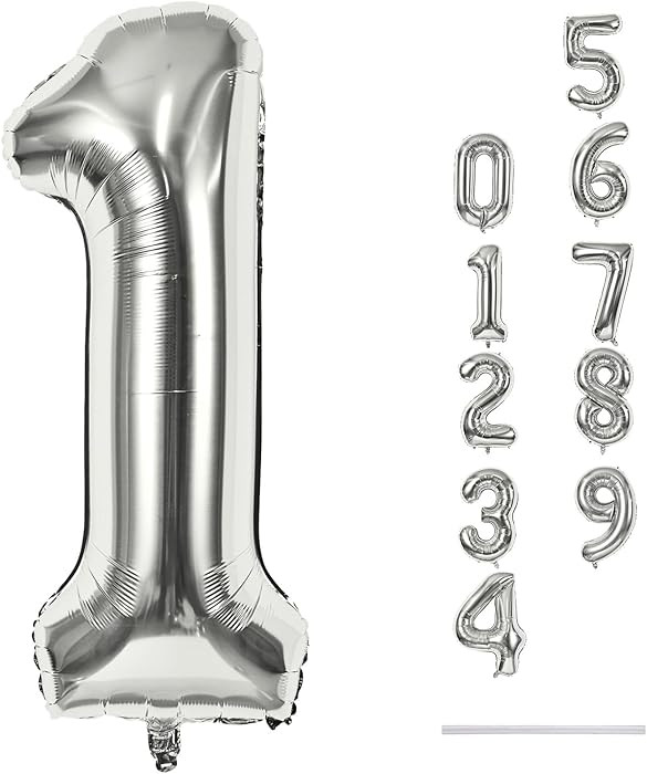 Silver 1 Balloon Number, 40 Inch Giant Helium Foil Number 0-9 for Boys Girls, Self Inflating 1st ... | Amazon (US)