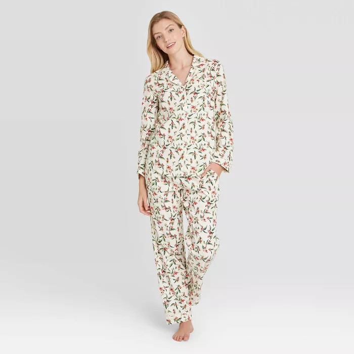 Women's Holly Print Perfectly Cozy Flannel Long Sleeve Notch Collar Top and Pants Pajama Set - St... | Target
