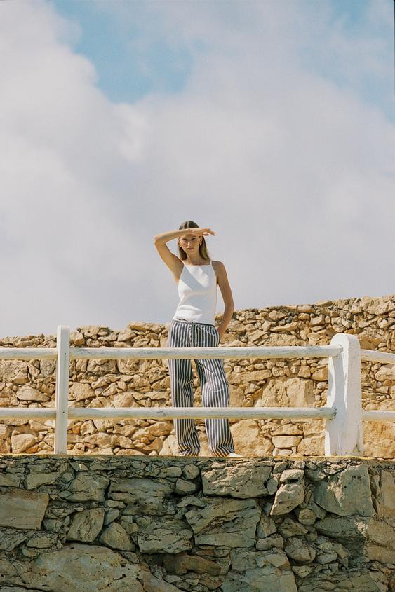 STRIPED WIDE LEG PANTS | Zara US