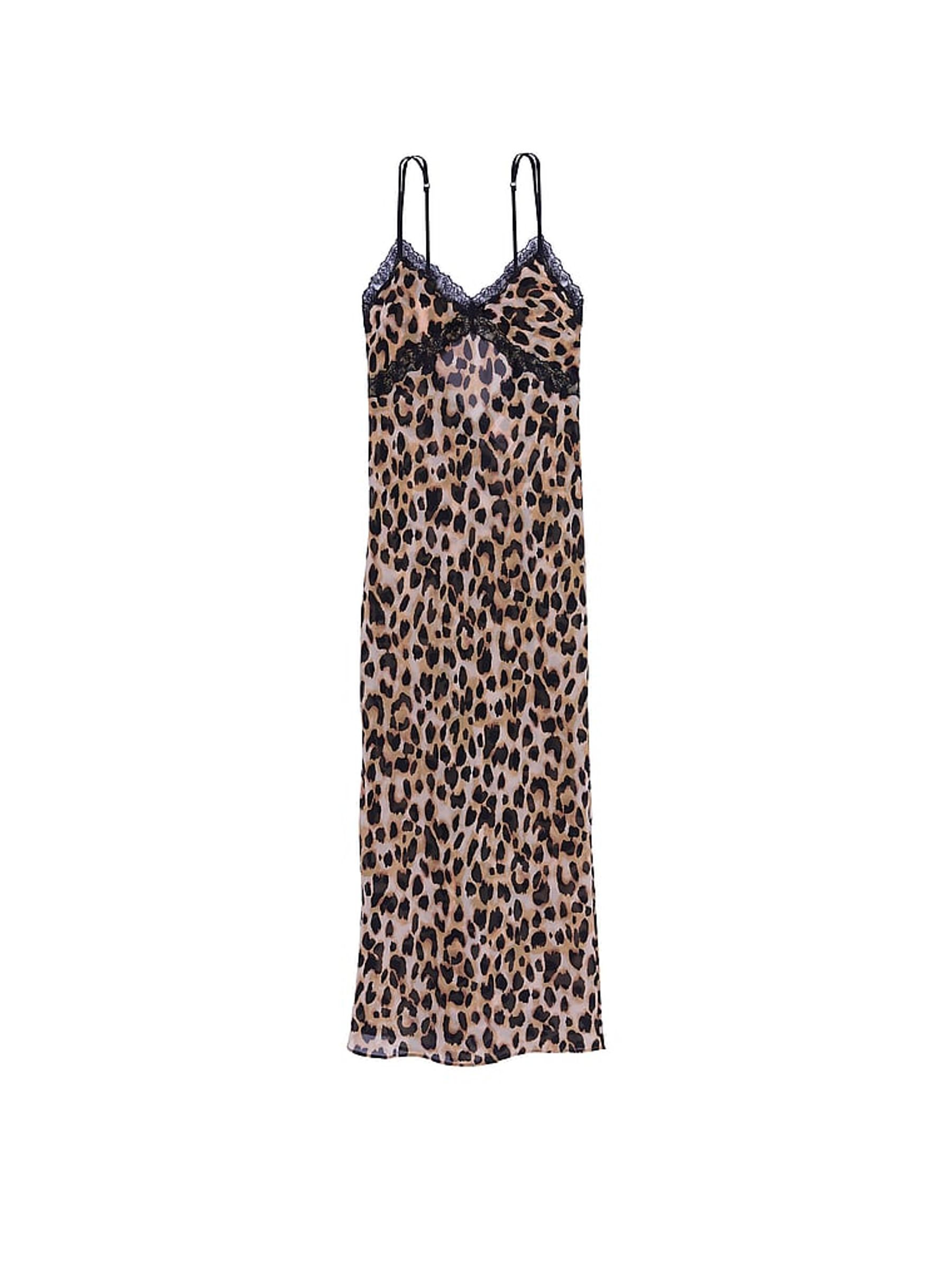 Leopard Brown Chiffon Long Slip Dress | Victoria's Secret UK | Victoria's Secret UK