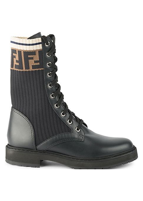 Fendi Women's Rockoko Knit Leather Combat Boots - Size 38 (8) | Saks Fifth Avenue