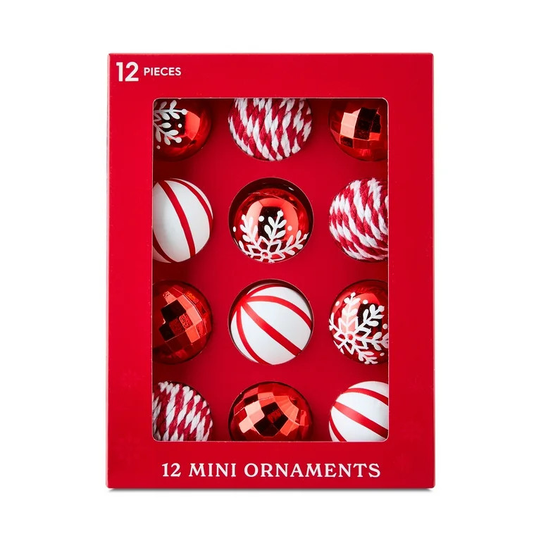 Red and White Mini Ball Christmas Ornaments, 12 Count, by Holiday Time | Walmart (US)