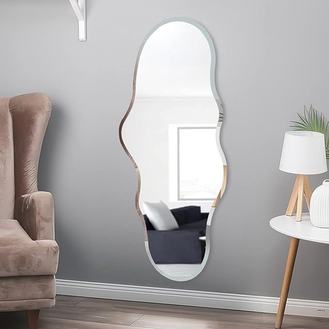 AUA CROWN Full Length Mirror, Irregular Frameless Wall Mirror, Cloud Wall Mounted Mirror, 47 "X22... | Amazon (US)