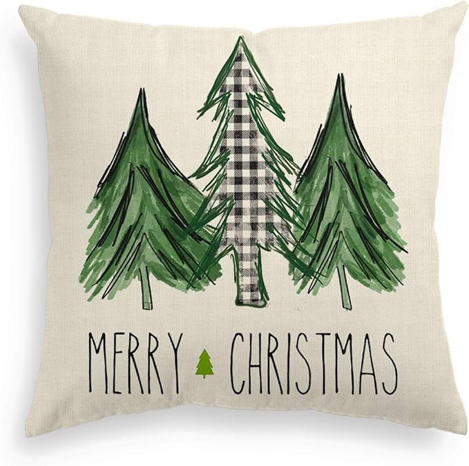 AVOIN Watercolor Christmas Tree Throw Pillow Cover, 18 x 18 Inch Holiday Buffalo Plaid Linen Cush... | Amazon (US)