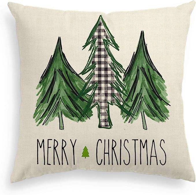 AVOIN Watercolor Christmas Tree Throw Pillow Cover, 18 x 18 Inch Holiday Buffalo Plaid Linen Cush... | Amazon (US)