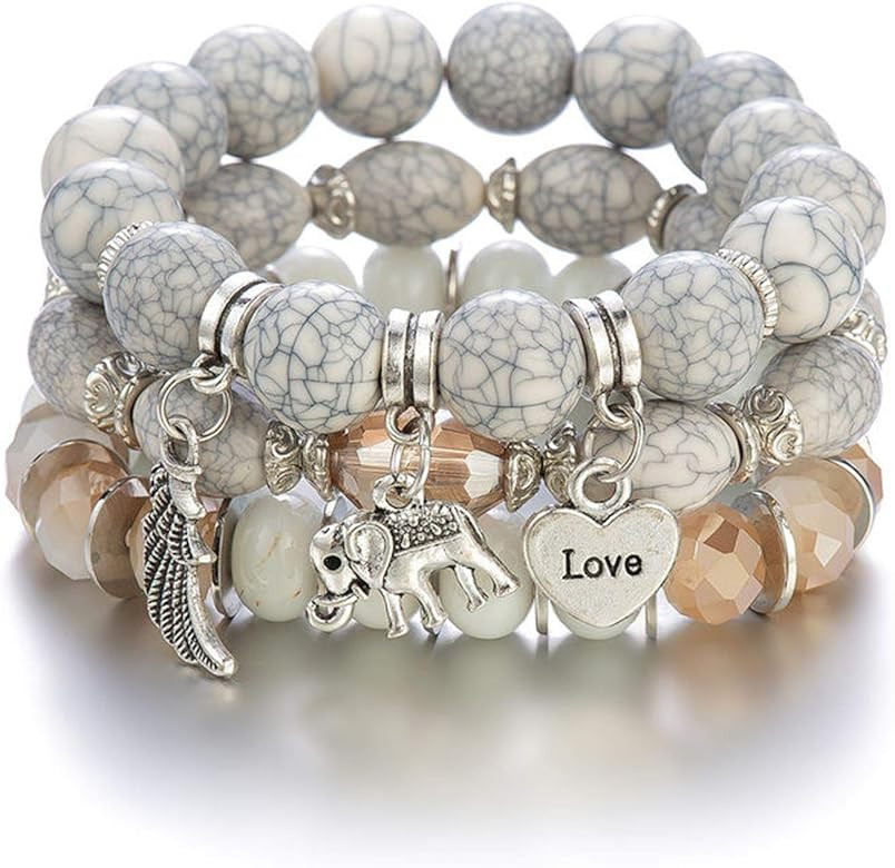 Caiyao Bohemian Beaded Bracelets Stackable Elephant Wing Love Heart Bracelet Set Multilayer Stretch  | Amazon (US)