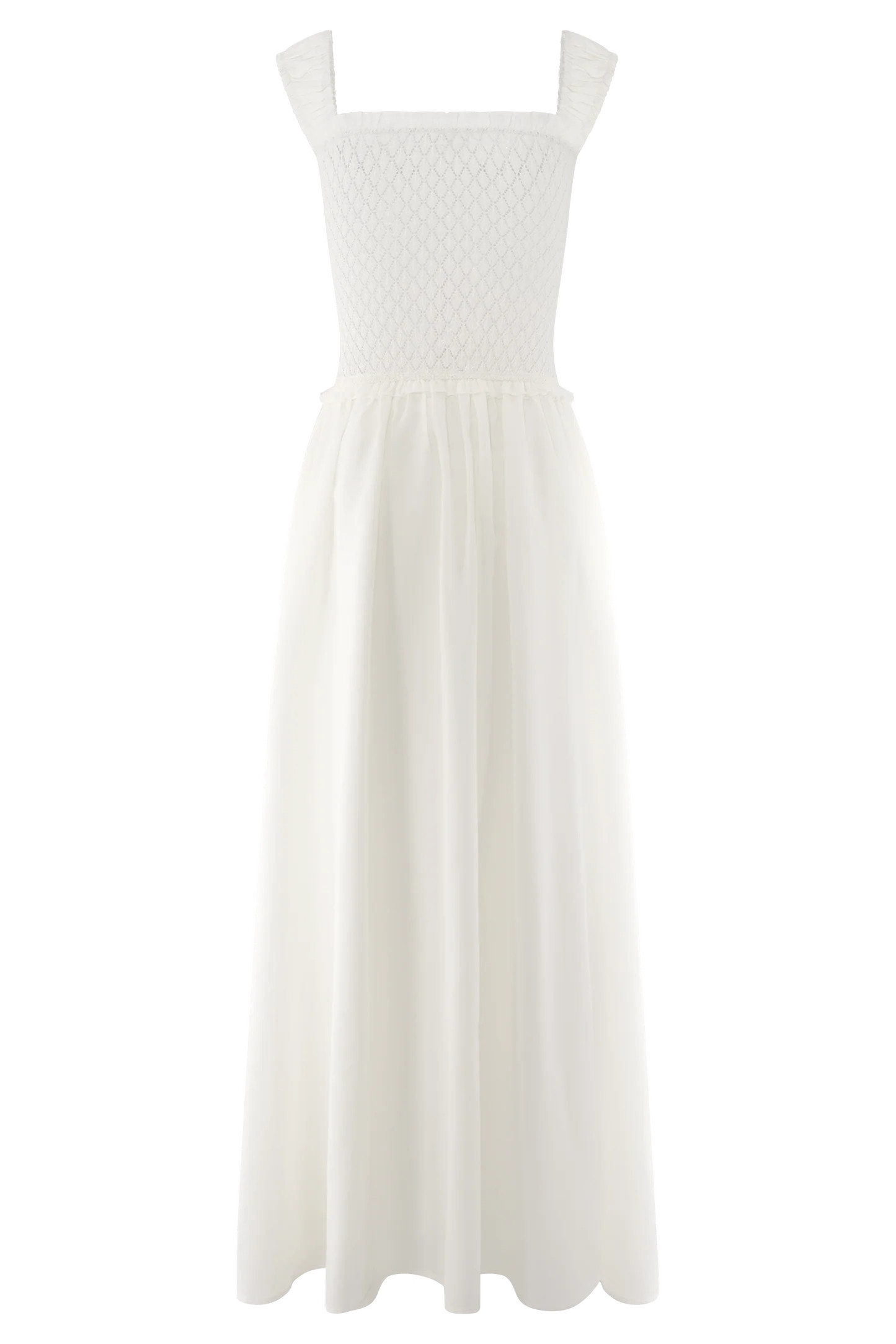 Tahlia Pointelle Knit Midi Dress - White | MESHKI US