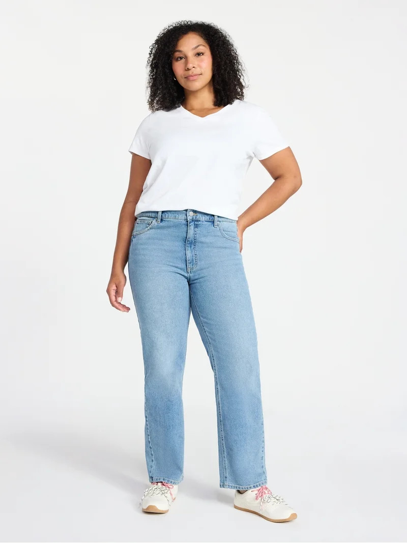 Time and Tru Women's High Rise Straight Leg Jeans, 30" Inseam Regular, Sizes 0-20, 10S-16S | Walmart (US)