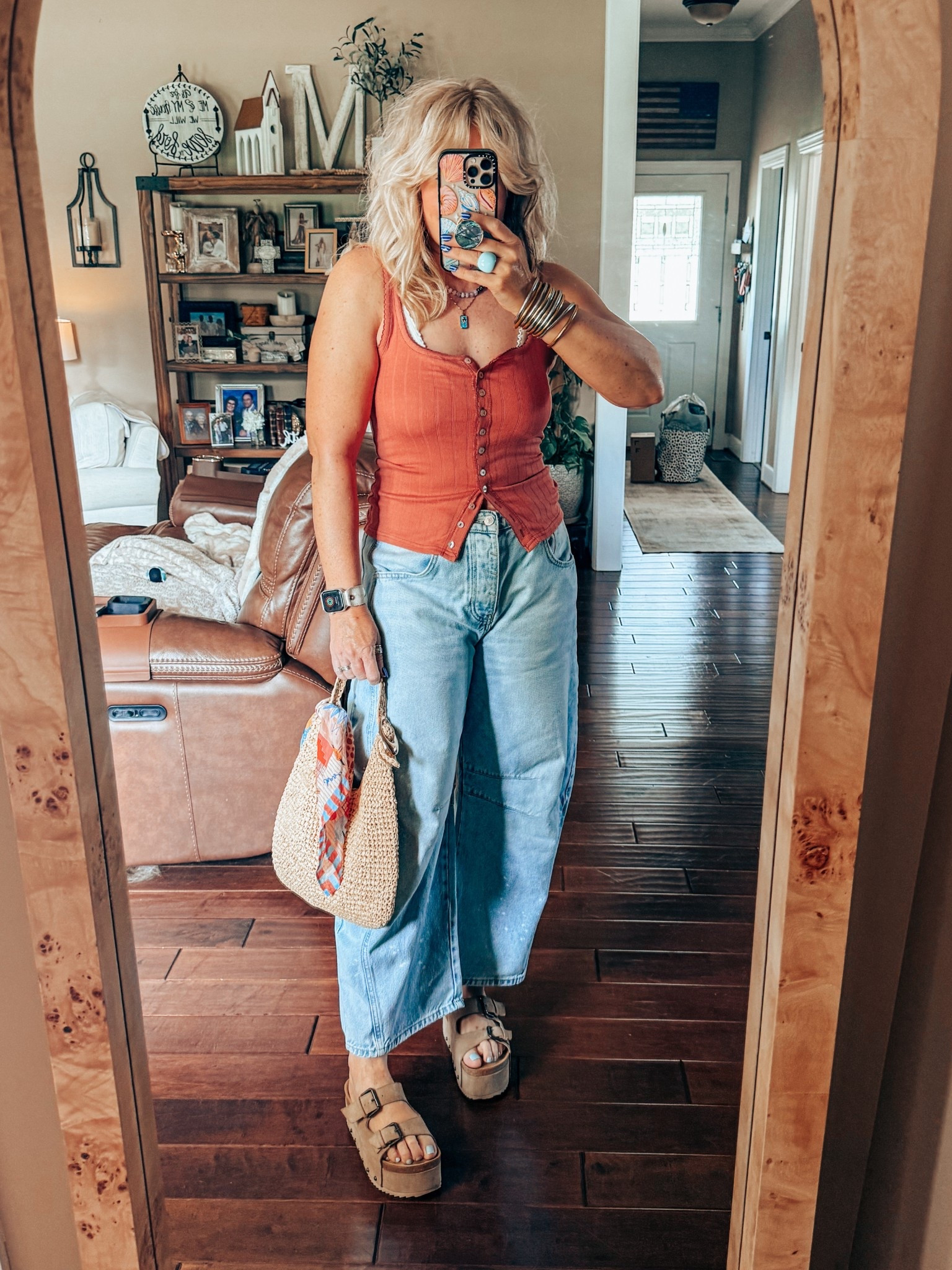 My outfit today ☀️
Tank - m
Bralette - M
Jeans - I sized down one 
Sandals - true to size 


#LTKStyleTip #LTKFindsUnder100 #LTKOver40