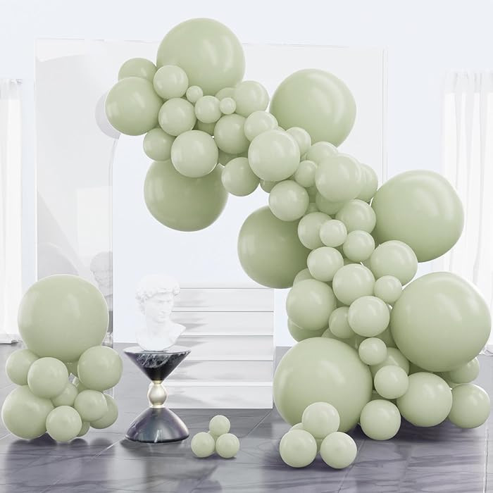 PartyWoo Sage Green Balloons 100pcs Different Sizes of 18 12 10 5 Inch Dusty Boho Green Latex Bal... | Amazon (US)