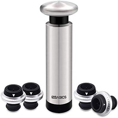 Wine Stoppers EZBASICS Wine Saver Pump with Wine Bottle Stoppers, Stainless Steel Pump + 4 Wine S... | Amazon (US)
