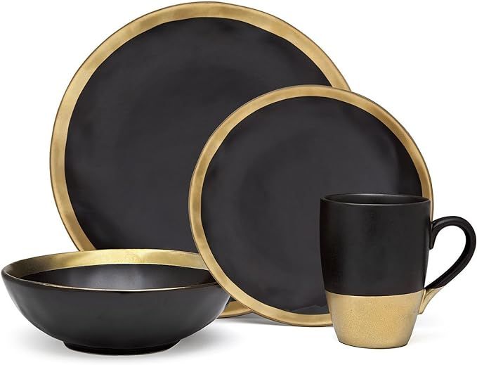 Godinger Silver Art 4-piece Golden Onyx Porcelain Gold And Black Dining Dinner Dinnerware Dinner ... | Amazon (US)