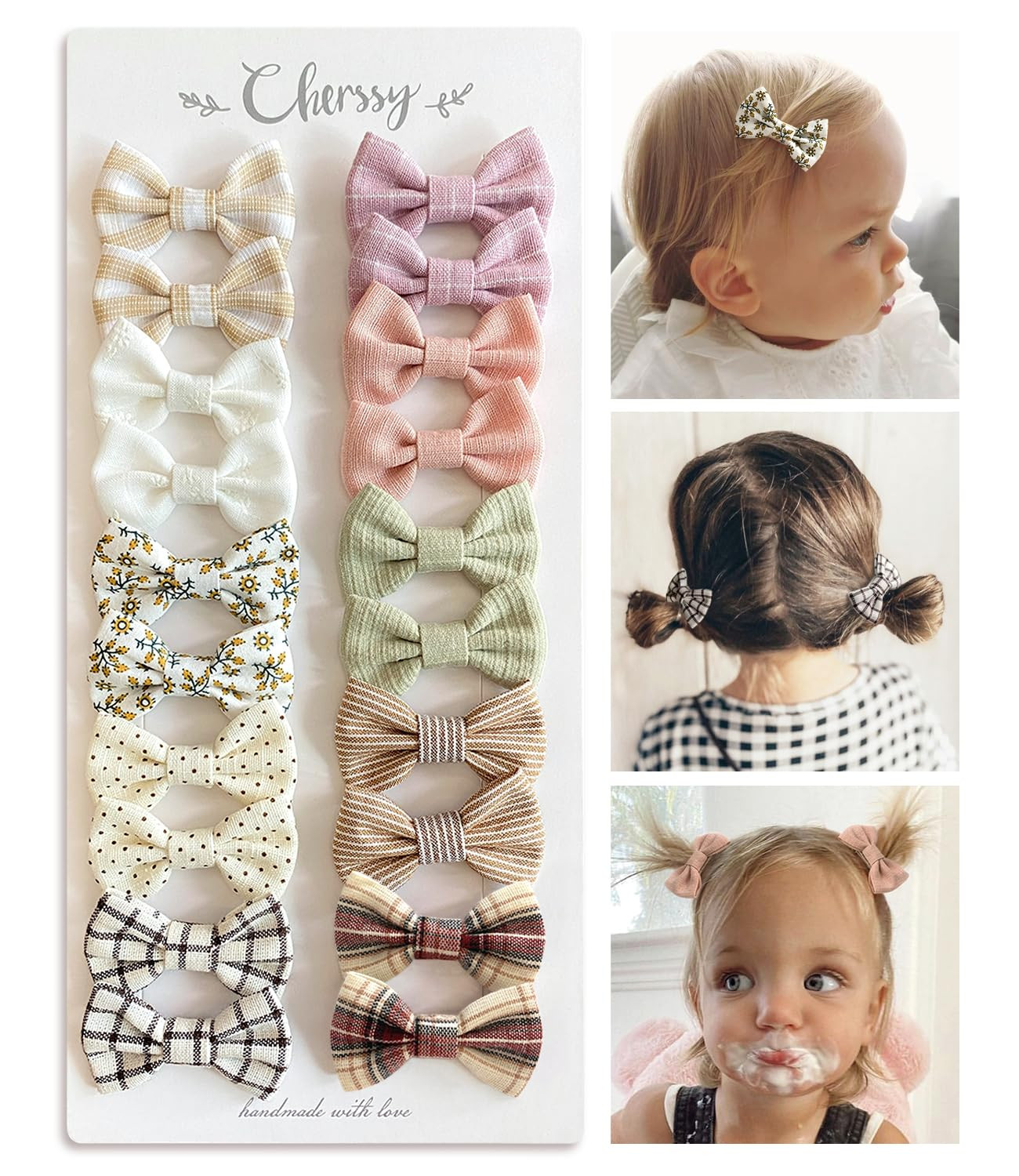 Baby Girls Hair Bow Clips, 20pcs Boutique Cotton Fully Lined Hair Pins, Non Slip Baby Barrettes A... | Amazon (US)