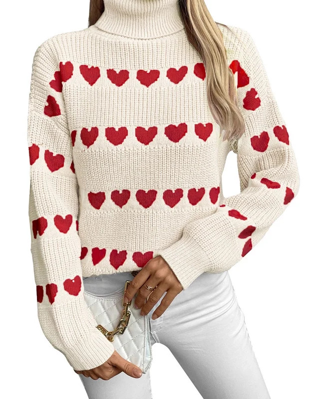 Valentine Sweaters for Women Lady Cute Lovely Heart Sweater Knited Warm Turtleneck Sweaters Sherm... | Walmart (US)