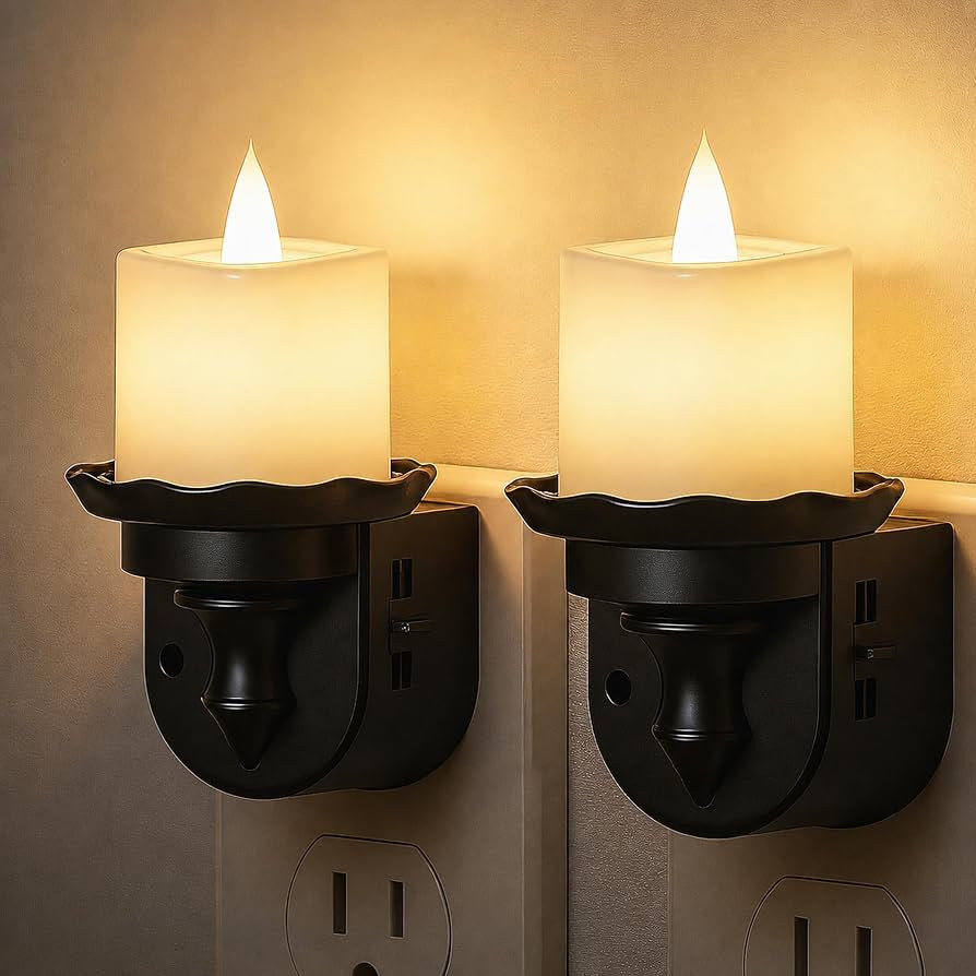 L LOHAS LED Flameless Candle Night Light, Flicker Night Lights Plug into Wall 2 Pack, Soft White ... | Amazon (US)