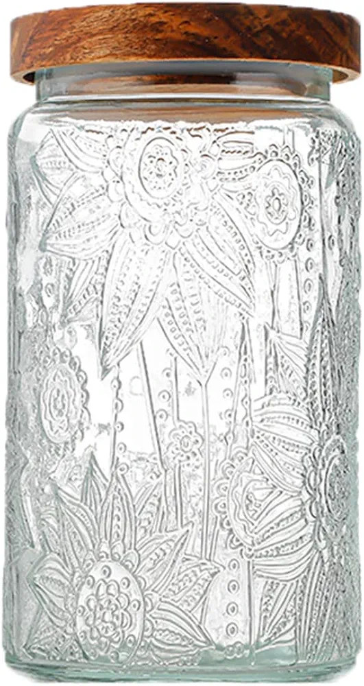 ANSQU Vintage Glass Storage Jar, 34oz Glass Canister Storage Jar Container with Airtight Wooden L... | Amazon (US)