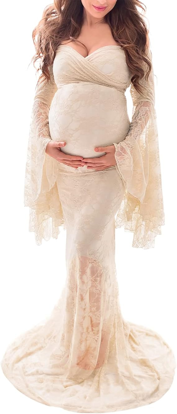 Saslax Off Shoulder Lace Maternity Dress for Photography Maxi Maternity Props Dresses for Photo S... | Amazon (US)