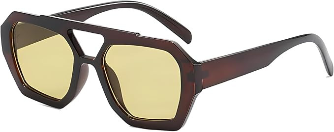 ADE WU Trendy Square Aviator Sunglasses for Women Thick Frame Double Bridge Geometric Sun Glasses | Amazon (US)