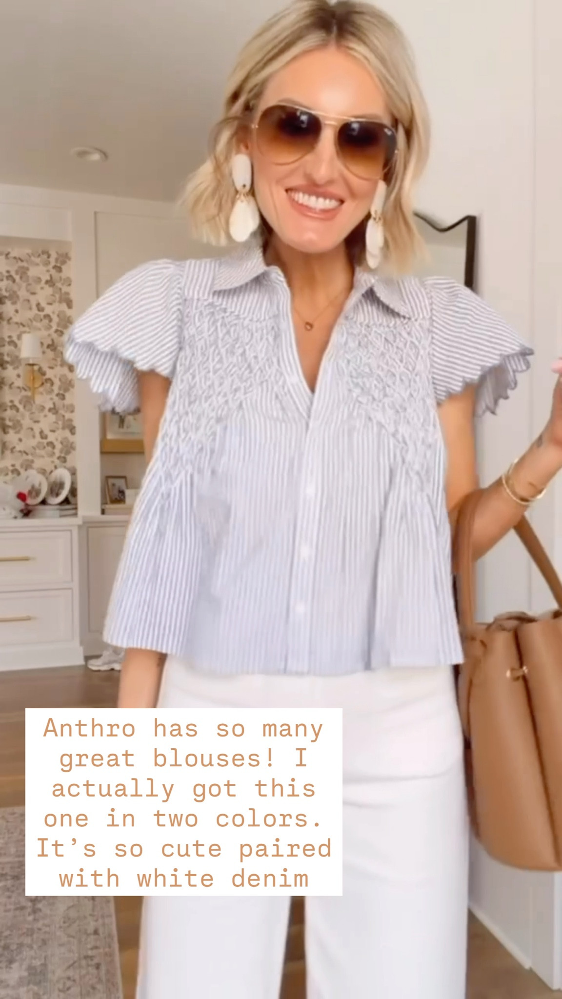 This blue & white striped blouse is so cute! I love the scalloped edges on the sleeves! Love it paired with white denim for spring & summer! Use code LOVERLY20 for 20% off Anthropologie this weekend when you spend $100 or more! Wearing XS!

Loverly Grey, Anthropologie, blouse, spring workwear, summer workwear, sale 

#LTKSeasonal #LTKSaleAlert