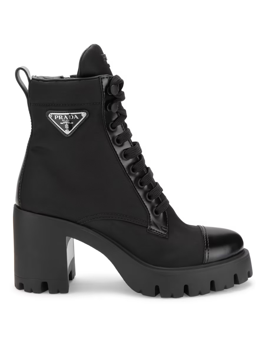 85MM Nylon & Leather Booties | Saks Fifth Avenue