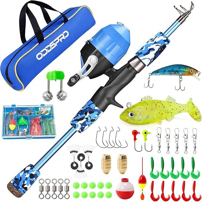 ODDSPRO Kids Fishing Pole Pink, Portable Telescopic Fishing Rod and Reel Combo Kit - with Spincas... | Amazon (US)