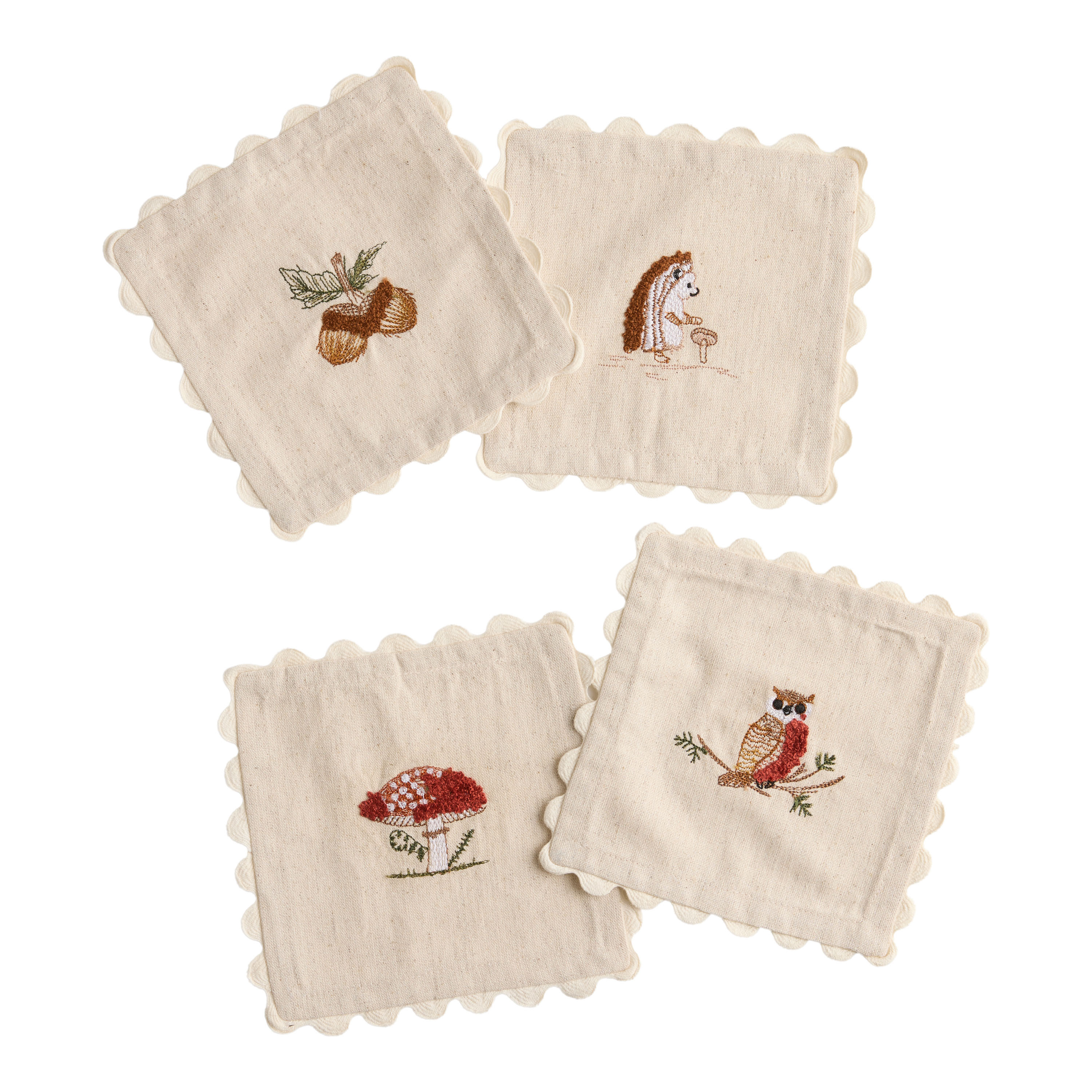 Oatmeal Embroidered Critters Cocktail Napkins 4 Pack | World Market