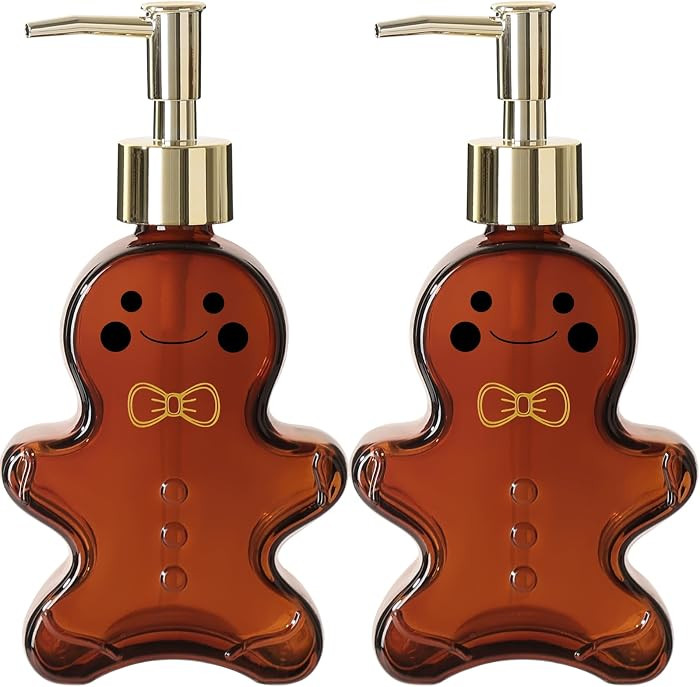 Christmas Soap Dispenser, 2 Pack Amber Glass Bathroom Gingerbread Man Hand Soap Dispensers with G... | Amazon (US)