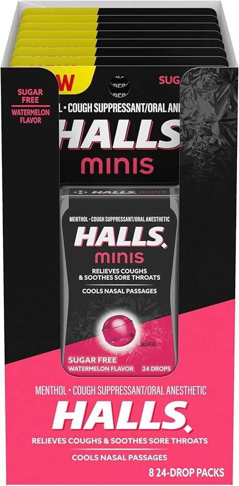 HALLS Minis Watermelon Flavor Sugar Free Cough Drops, 8 Packs of 24 Drops (192 Drops Total) | Amazon (US)