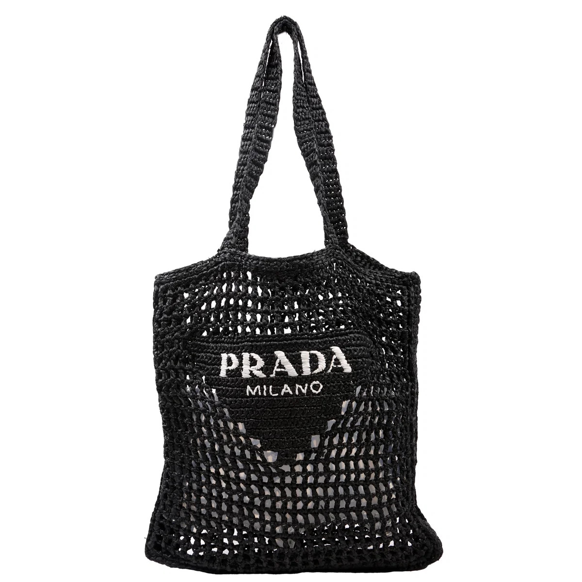 1BG393 Raffia Crochet Tote Bag Black | Keeks Designer Handbags