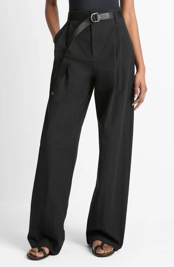 Vince Pleated High Waist Wide Leg Cotton Blend Pants | Nordstrom | Nordstrom