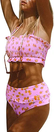 Aleumdr Womens 2 Pieces Bandeau Bikini Swimsuits Off Shoulder High Waist Bathing Suit | Amazon (US)