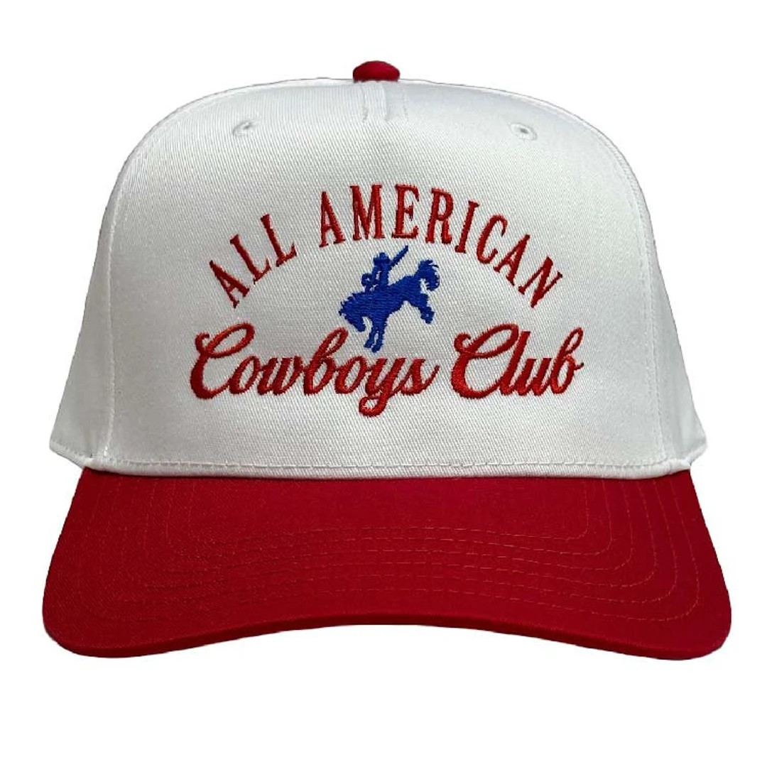 All American Cowboys Club White/red Trucker Hat, Embroidered Hat, Trendy Trucker Hat, American Ha... | Etsy (US)