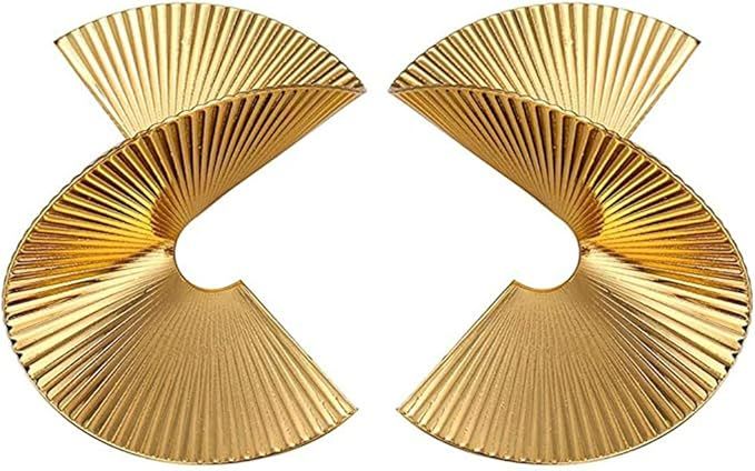 Amazon.com: Bmadge Gold Geometric Earrings Exaggerated Statement Earrings Punk Stylish Sectored T... | Amazon (US)