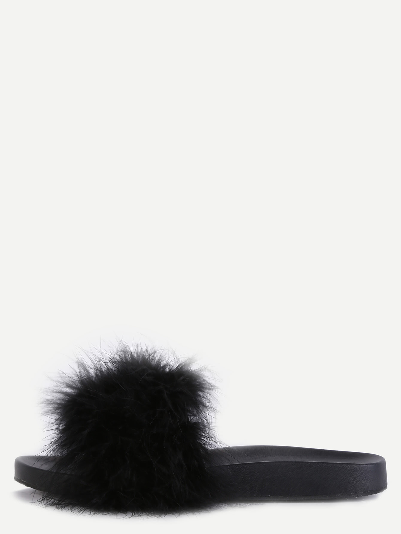 Black Faux Fur Soft Sole Flat Slippers | SHEIN