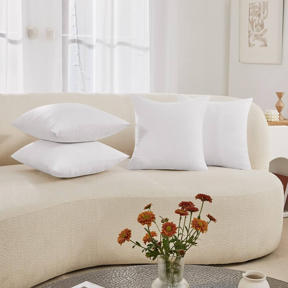 Deconovo White Throw Pillow Covers 4 Pieces - Faux Linen Pillow Cases with Invisible Zipper, Soft... | Amazon (US)