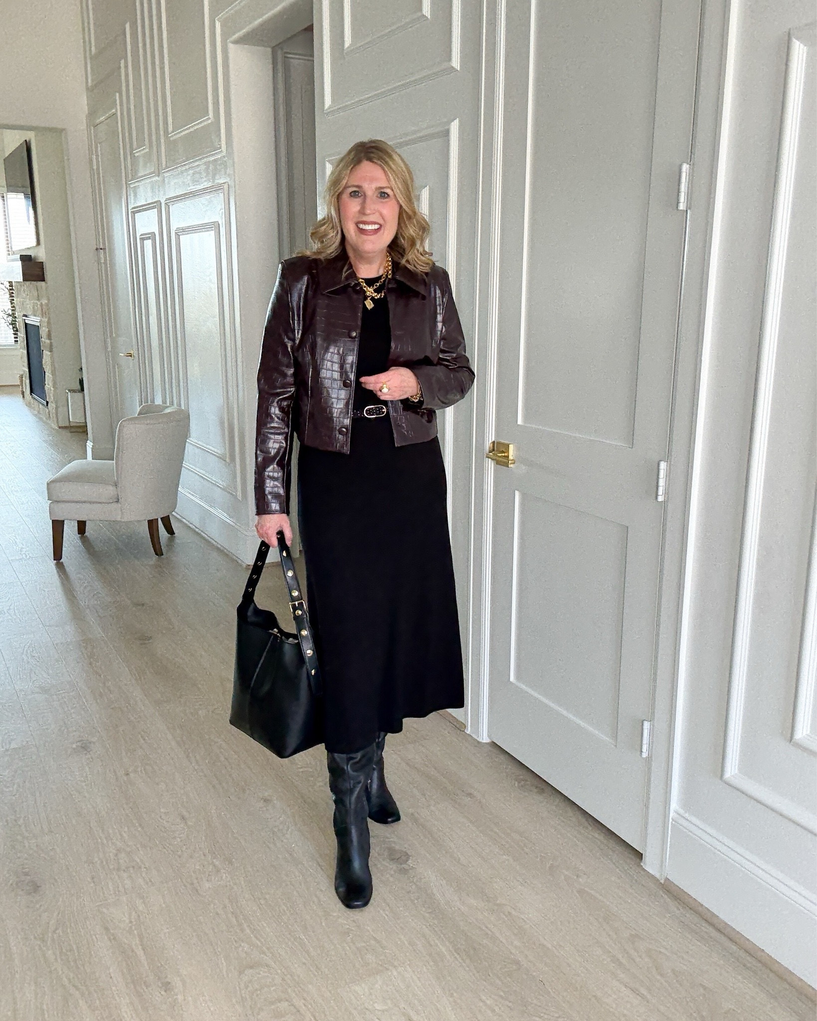 Affordable fashion:
Glossy cropped burgundy jacket. Runs tts.
Black sleeveless sweater dress. Fit and flare silhouette. Runs tts.
Boots run tts. ♥️

#LTKWorkwear #LTKFindsUnder100 #LTKSeasonal #LTKFindsUnder50 #LTKStyleTip #LTKBeauty #LTKShoeCrush #LTKItBag #LTKMidsize #LTKOver40 #LTKSaleAlert