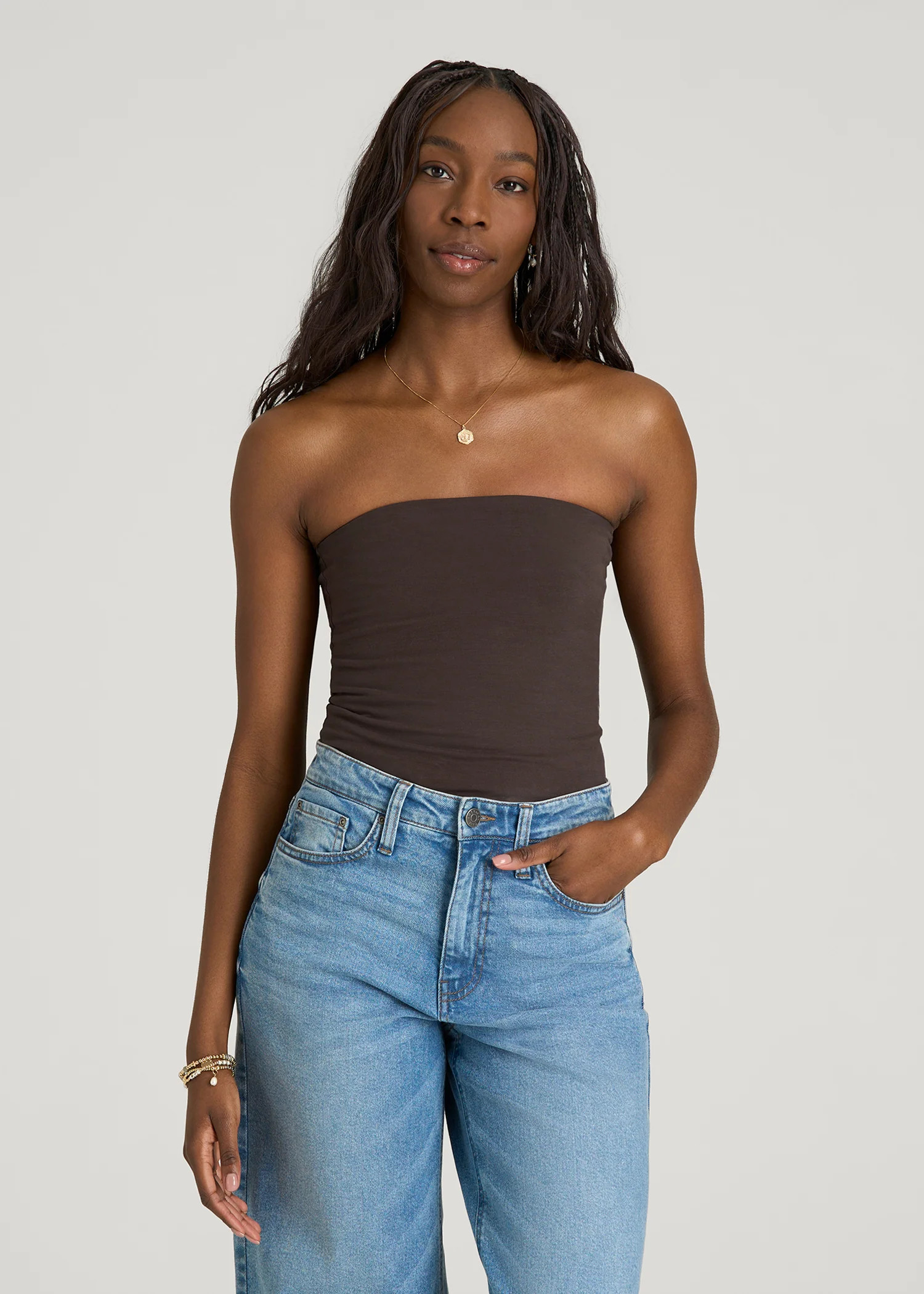 Cotton Blend Tube Top for Tall Women in Espresso | American Tall