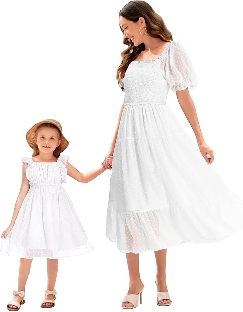 Girls Ruffle Sleeve Swiss Dot Dress Stretchy A-Line Flutter Sleeve Casual Dress for 5-12 Years Ki... | Amazon (US)