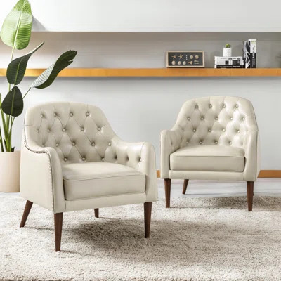 Meiyi 28.5" Wide Genuine Leather Barrel Chair Set of 2 | Wayfair North America