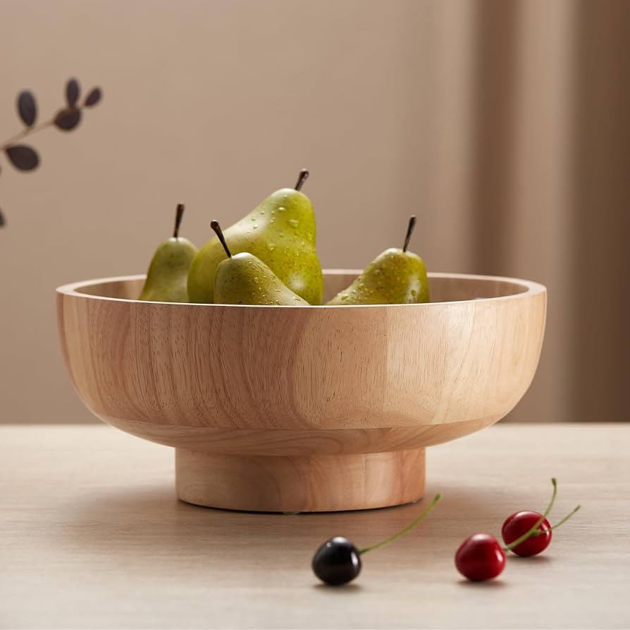 IVE Design Large Wood Fruit Bowl for Kitchen Counter (12 Inch Diameter) Pedestal Bowl, Fruit Bowl... | Amazon (US)