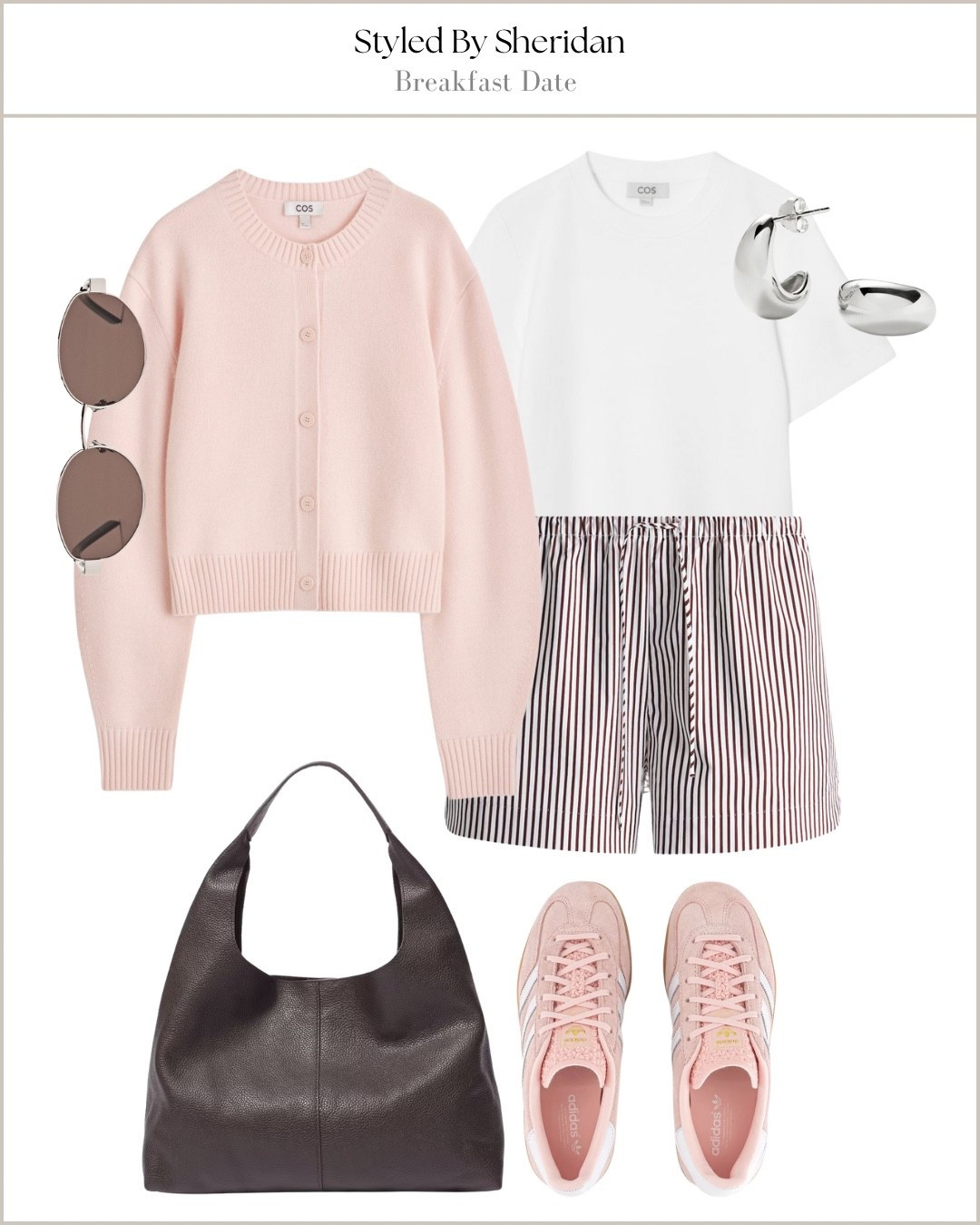 Casual breakfast date outfit idea 💡 

Striped shorts, pink cardigan, adidas trainers, pink trainers, tote bag, white tshirt 

#LTKstyletip #LTKshoes #LTKbag