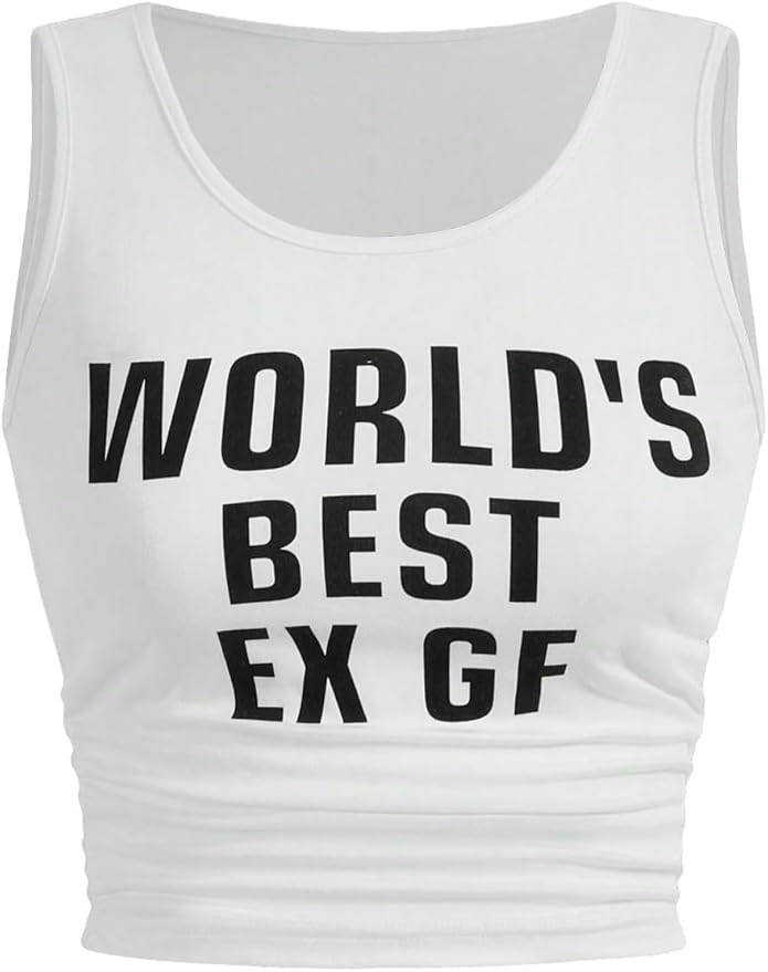 Floerns Women's Letter Print Sleeveless Ruched Scoop Neck Slim Fit Crop Tank Top | Amazon (CA)