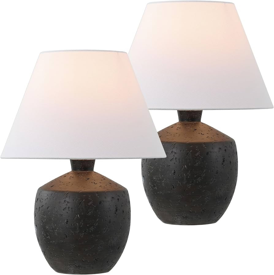 JONATHAN Y 18" Black Modern Concrete Effect Table Lamp Set of 2, Scandinavian Bedside Lamps for B... | Amazon (US)